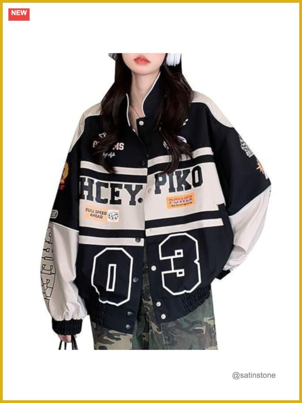 Vintage Patchwork Bomber Varsity Jacket Long Sleeve Streetwear Y2k Racing